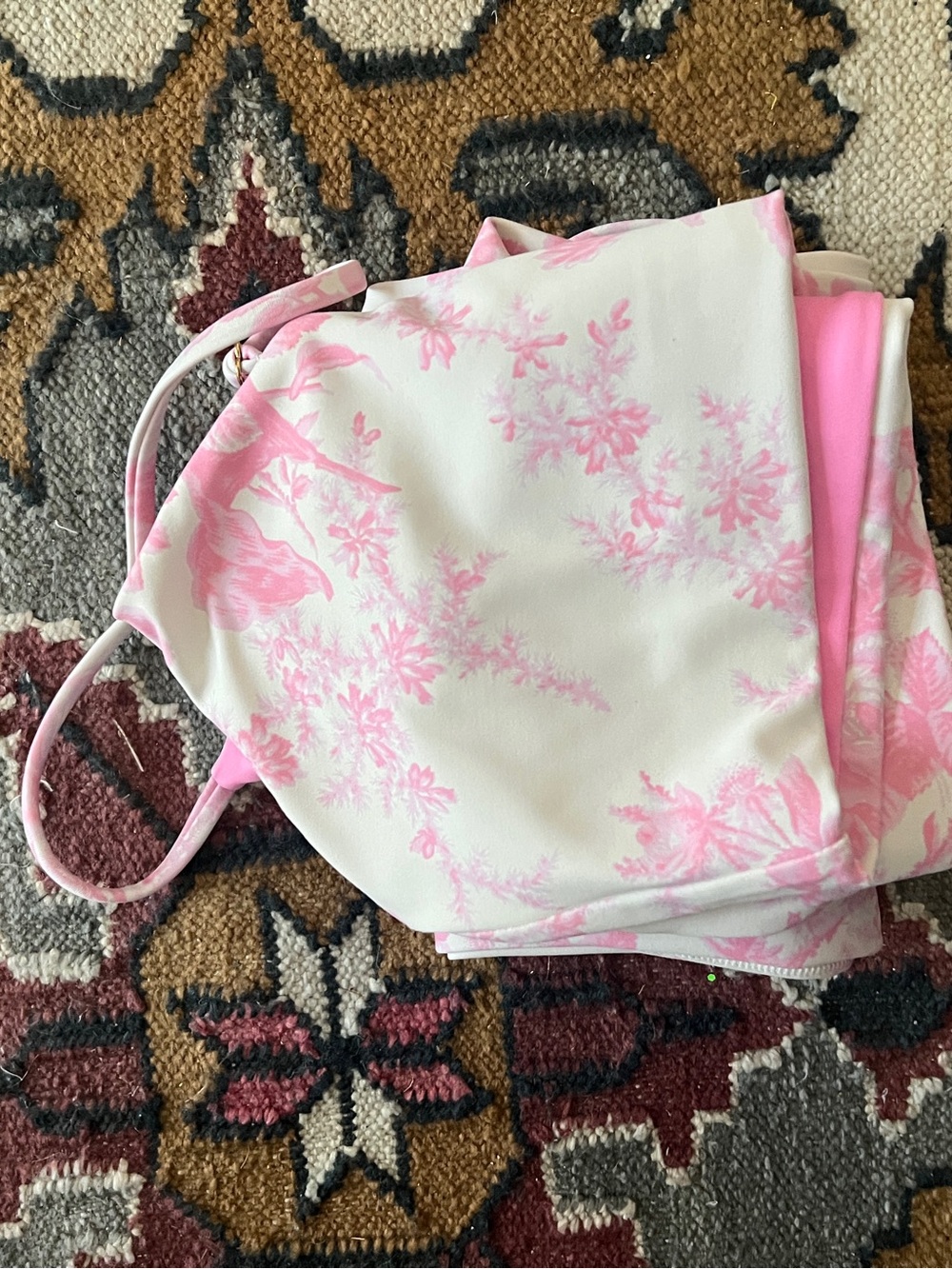 LoveShackFancy X Beach Riot 2 PIECE SET SMALL - Dana Pink White Ruffle Floral - Picture 11 of 13